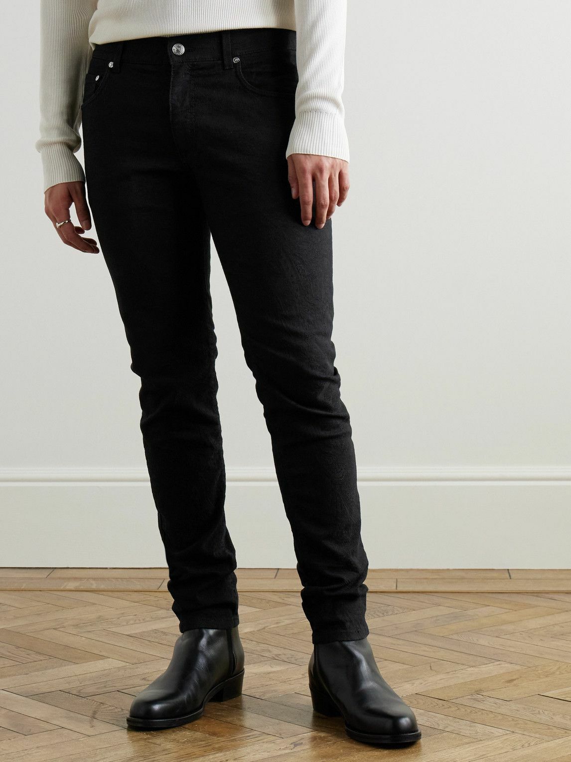 Etro - Slim-Fit Paisley-Jacquard Cotton-Blend Trousers - Black
