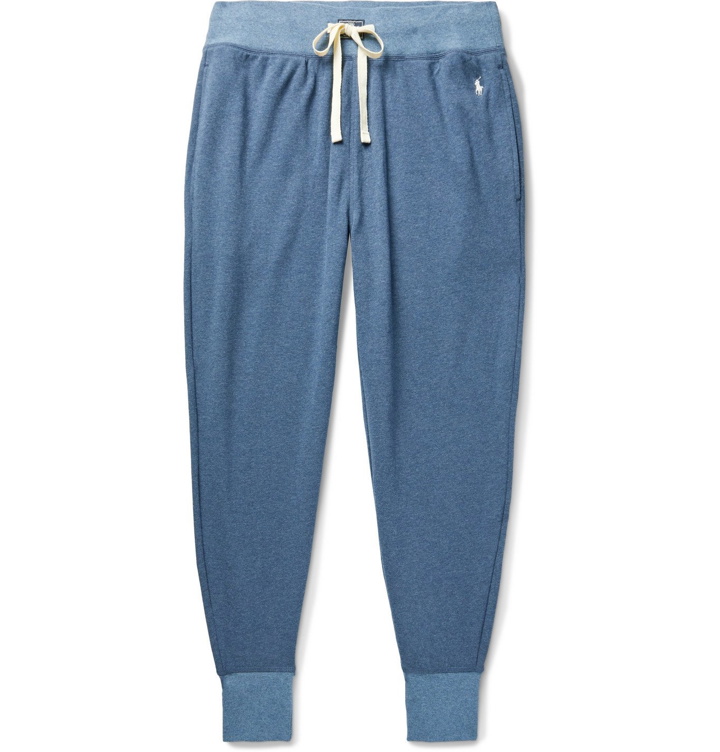 Photo: Polo Ralph Lauren - Tapered Logo-Embroidered Mélange Stretch-Cotton Jersey Sweatpants - Blue