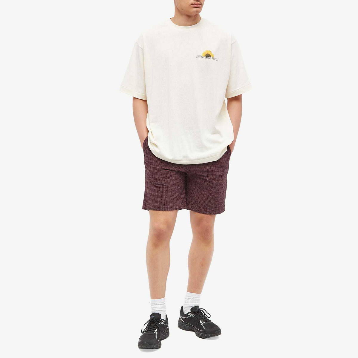 Gramicci Men's O.G. Seersucker G-Short in Dusty Maroon Garment Dyed