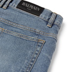 Balmain - Skinny-Fit Panelled Distressed Denim Jeans - Men - Light blue