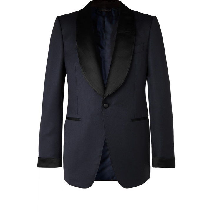 Photo: TOM FORD - Midnight-Blue Shelton Slim-Fit Satin-Trimmed Grain de Poudre Tuxedo Jacket - Midnight blue