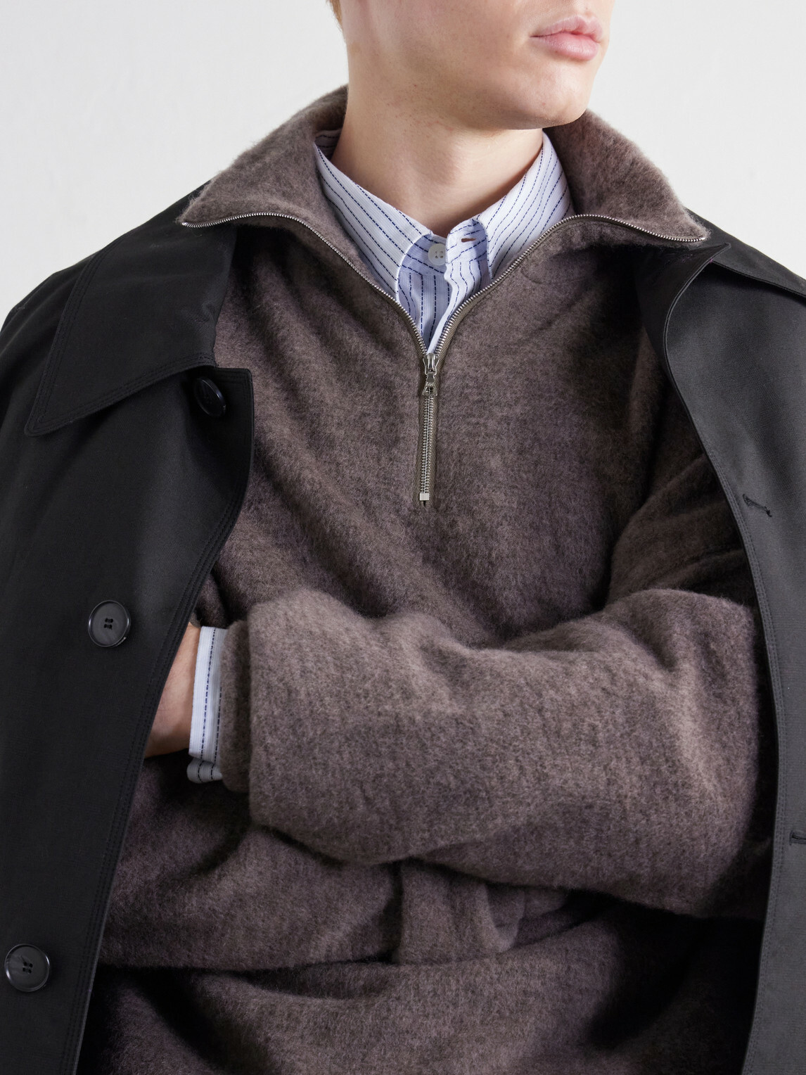 Kaptain Sunshine - Wool and Silk-Blend Fleece Zip-Up Sweater - Brown