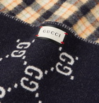 Gucci - Logo-Jacquard Checked Wool Scarf - Blue