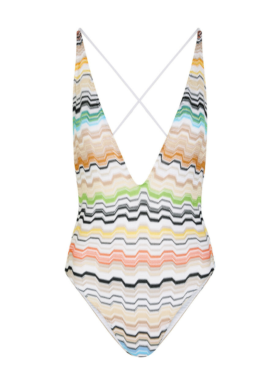 Missoni Patterned V-neck Fine-knit Swimsuit Multicoloured
