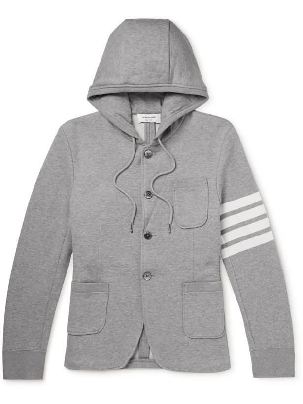 Photo: Thom Browne - Striped Cotton-Jersey Hooded Jacket - Gray