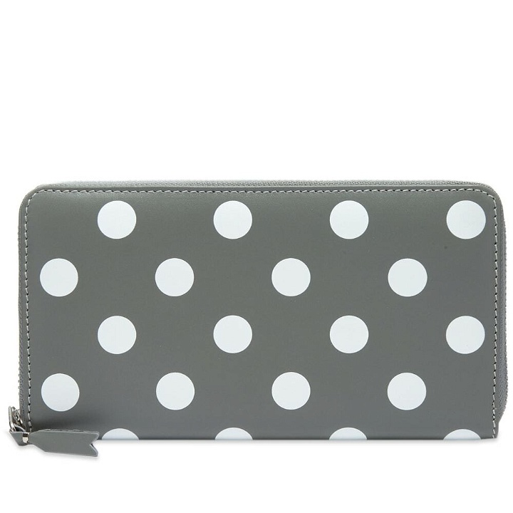 Photo: Comme des Garçons Sa0111Pd Dots Printed Leather Zip Wallet in Grey