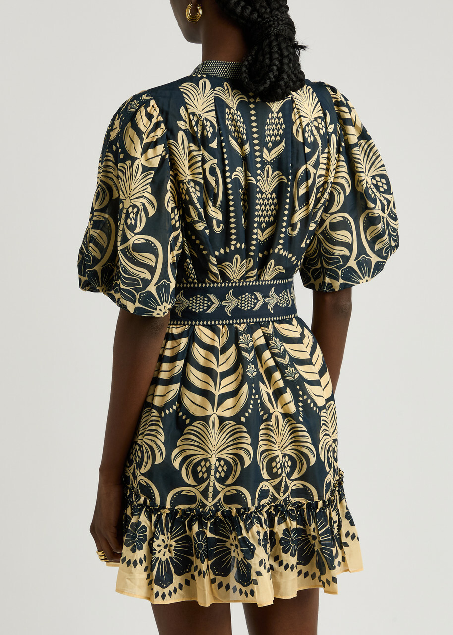 Farm Rio Anika Printed Belted Cotton-blend Mini Shirt Dress