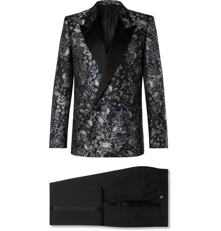 Photo: Givenchy - Slim-Fit Satin-Trimmed Floral-Jacquard and Wool-Twill Tuxedo - Black