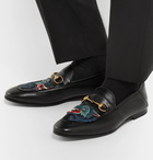 Gucci - Brixton Horsebit Collapsible-Heel Appliquéd Leather Loafers - Men - Black