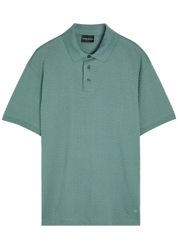 Photo: Emporio Armani Jacquard Logo-embroidered Cotton Polo Shirt Blue