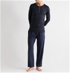 Schiesser - Karl Heinz Slim-Fit Ribbed Cotton-Jersey Henley Pyjama T-Shirt - Blue