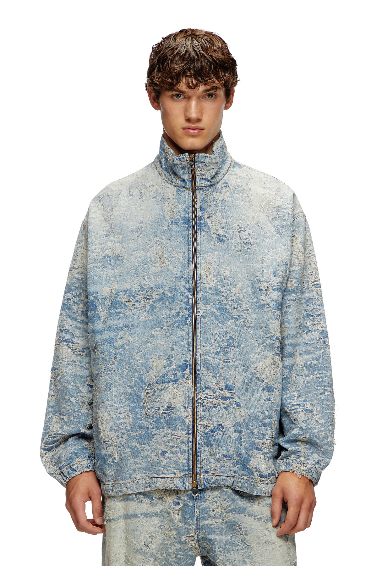 Diesel Zip jacket in dirty jacquard denim - Denim Jackets - Unisex - Blue