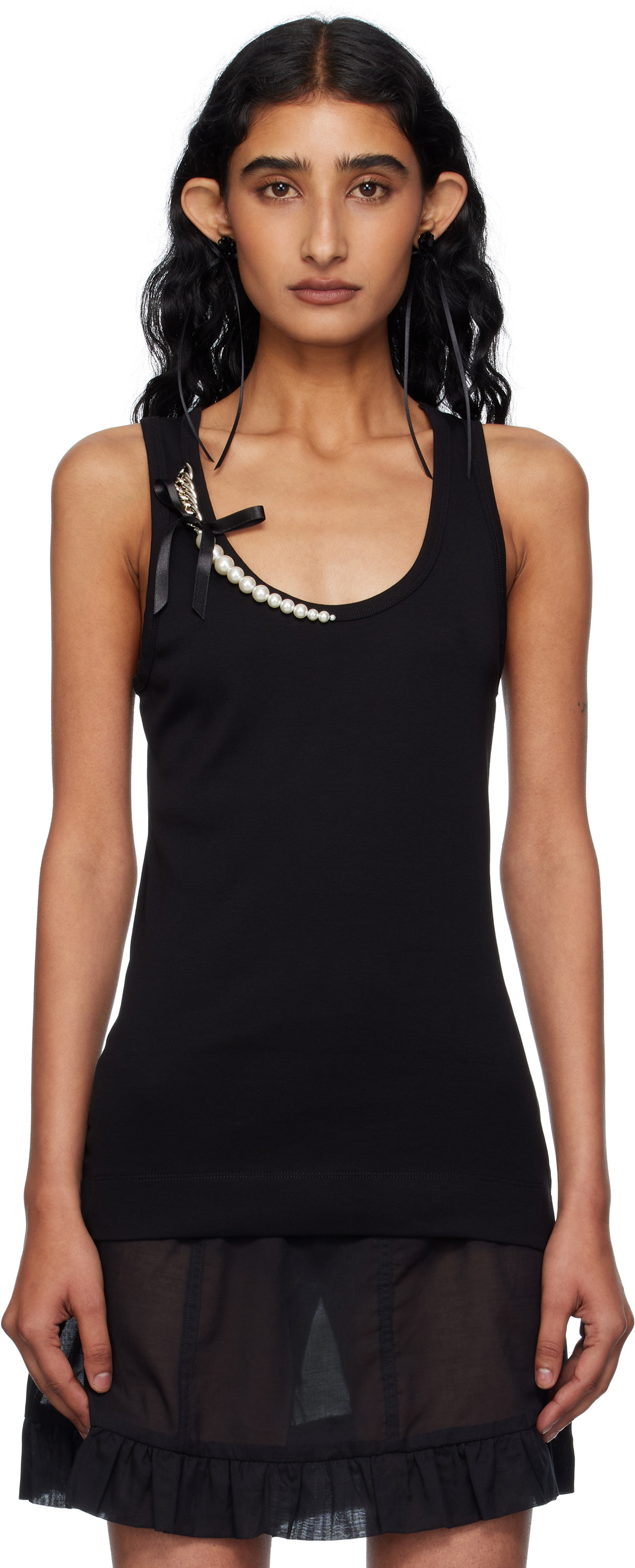 Simone Rocha Black Pearl Chain Tank Top