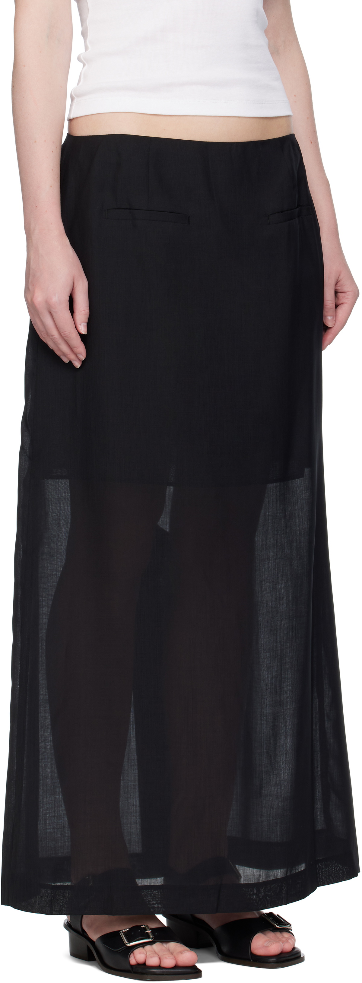 AMOMENTO Black Sheer Long Maxi Skirt
