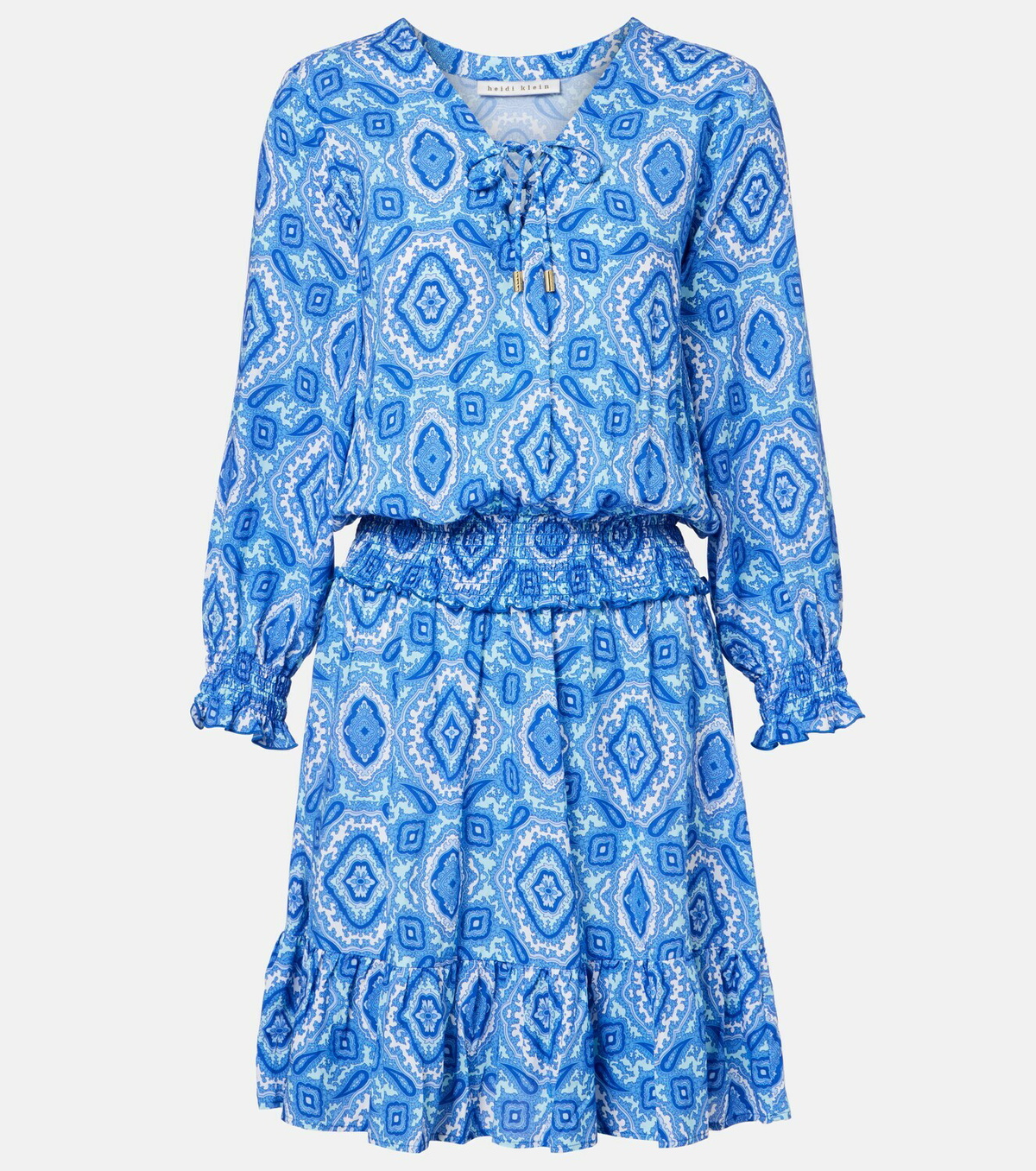 Heidi Klein Mykonos printed smocked minidress