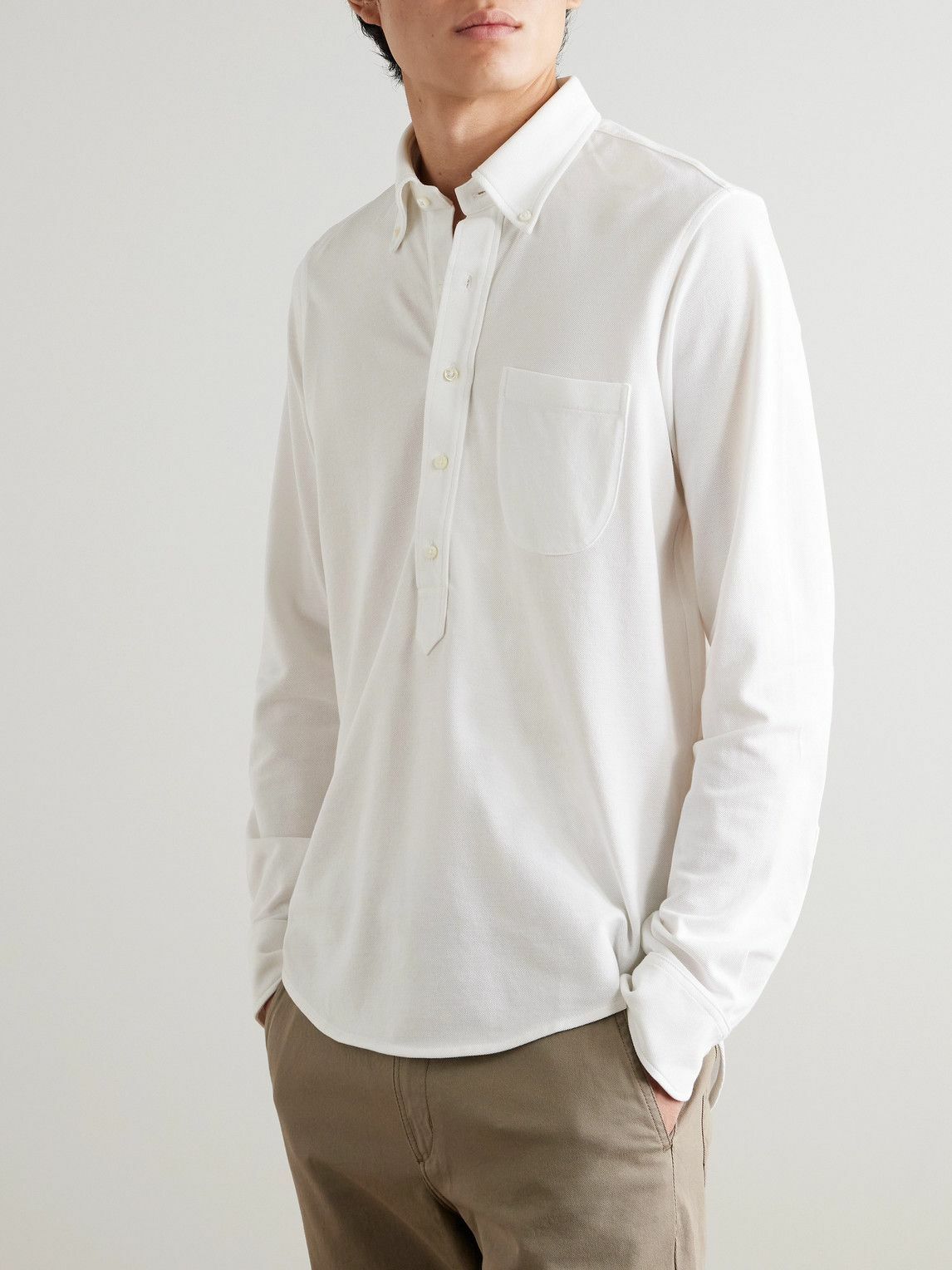 Sid Mashburn - Button-Down Collar Pima Cotton-Piqué Half-Placket Shirt - White