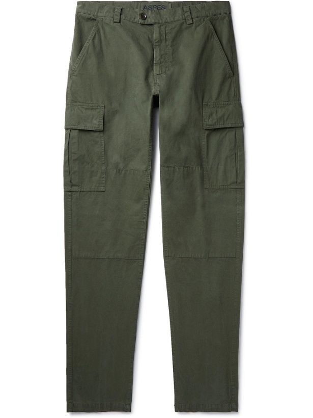 Photo: ASPESI - Tapered Garment-Dyed Cotton-Gabardine Cargo Trousers - Green - IT 52