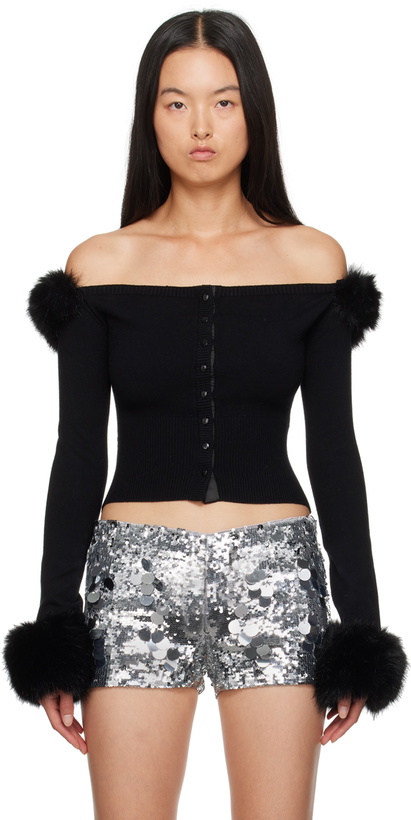Photo: GUIZIO Black Faux Fur Cardigan