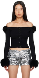 GUIZIO Black Faux Fur Cardigan