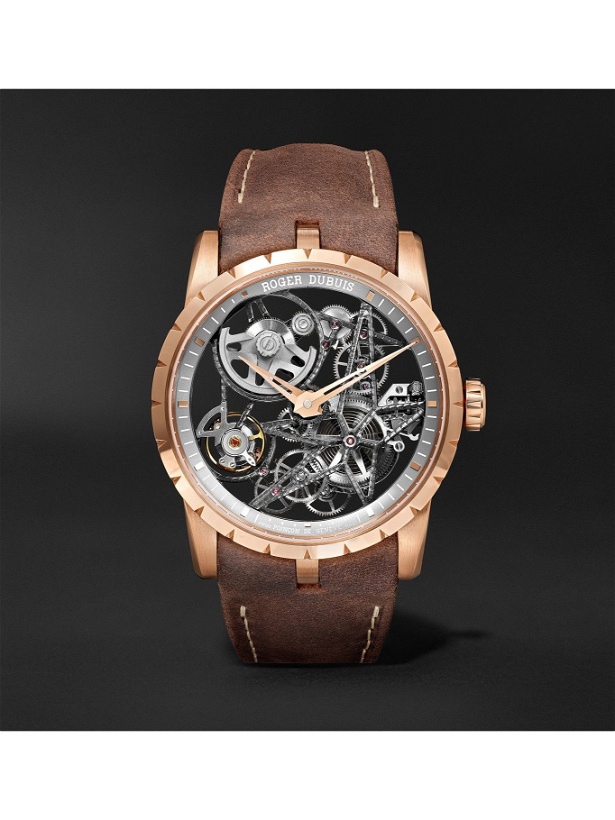 Photo: Roger Dubuis - Excalibur Spider Automatic 42mm 18-Karat Pink Gold and Leather Watch, Ref. No. DBEX0727