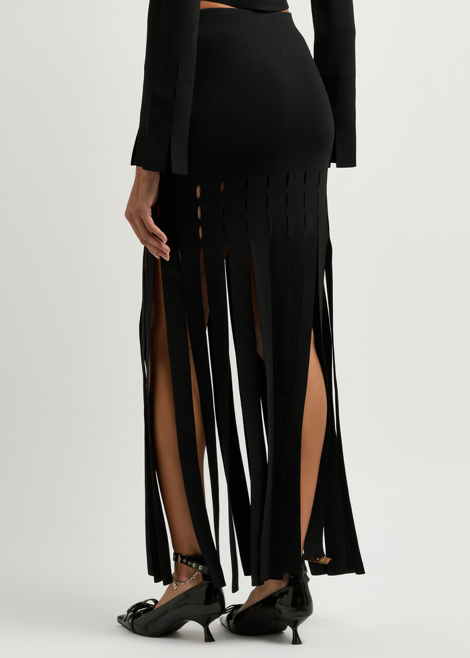 Nanushka Triana Fringed Knitted Midi Skirt Black