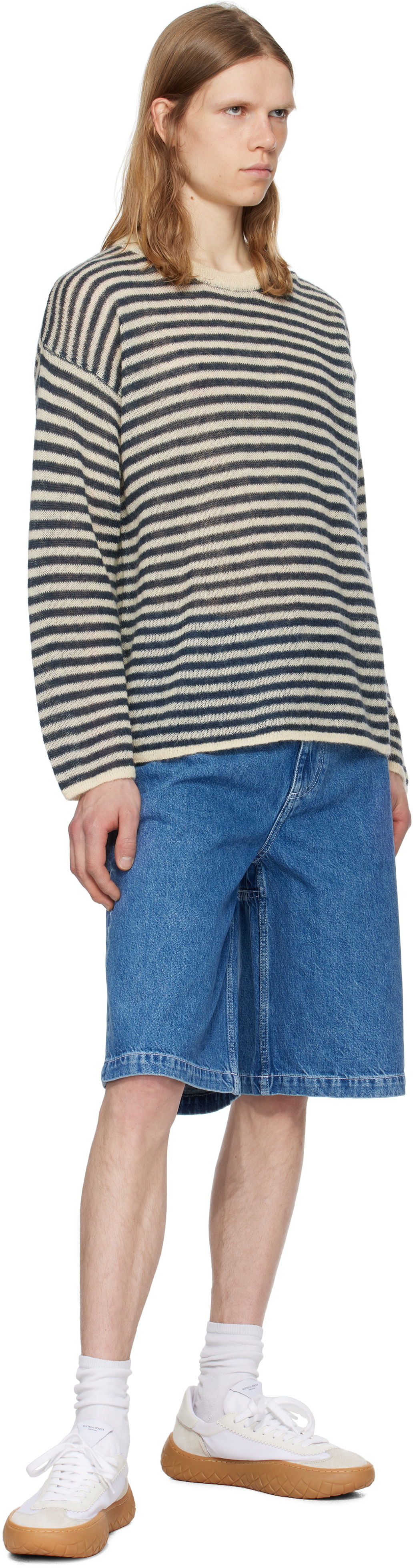 SUNNEI Off-White & Navy Striped Mohair Sweater