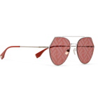 Fendi - Round-Frame Silver-Tone and Acetate Logo-Print Sunglasses - Silver