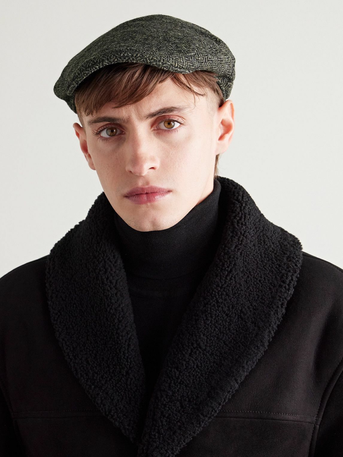 Anderson & Sheppard - Herringbone Wool-Tweed Flat Cap - Gray