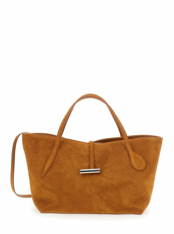 Photo: Little Liffner petite Penne Brown Tote Bag With Side Pocket In Leather Woman