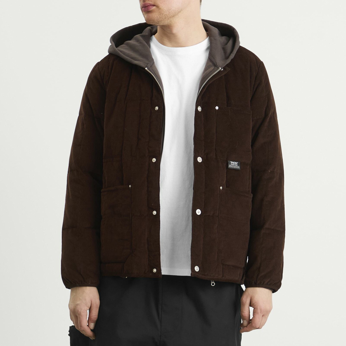 Taion Men's Work Crew Neck Down Jacket in Dark Brown