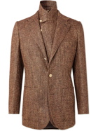 UMIT BENAN B - Layered Herringbone Tweed Suit Jacket - Brown