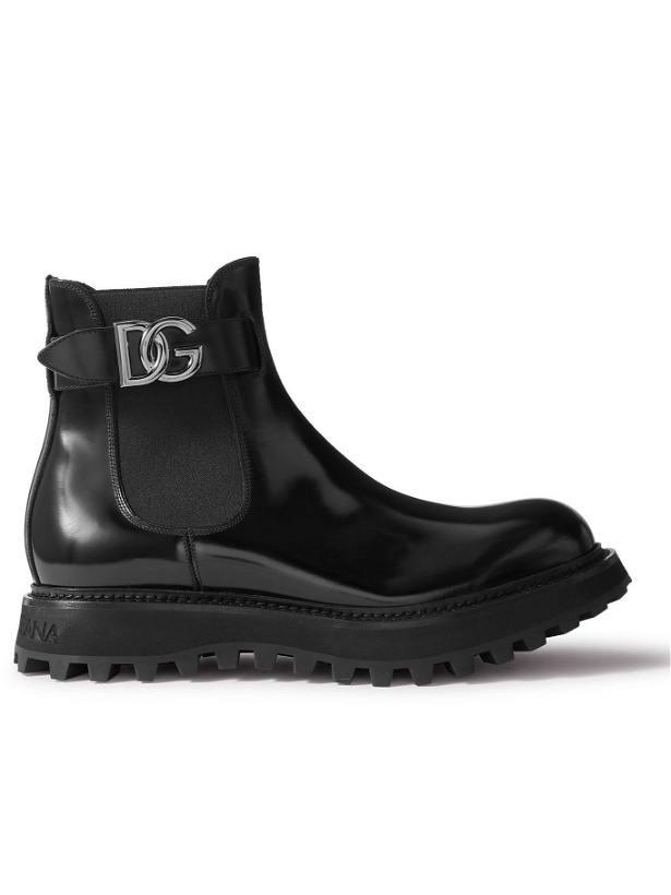 Photo: Dolce & Gabbana - Logo-Embellished Glossed-Leather Chelsea Boots - Black