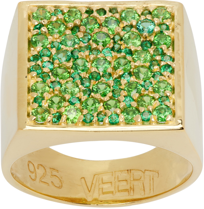 VEERT Gold & Green 'The Multi Square Signet' Ring