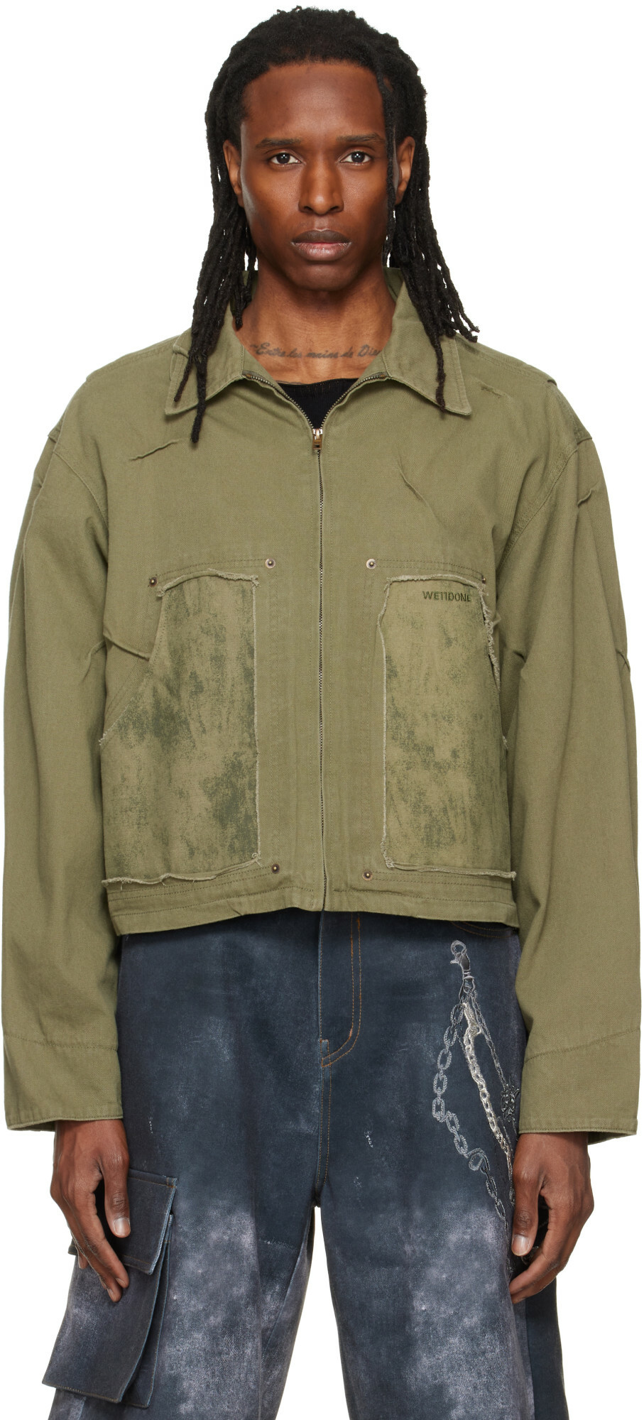 We11done Green Vintage Pin-Tucked Work Jacket