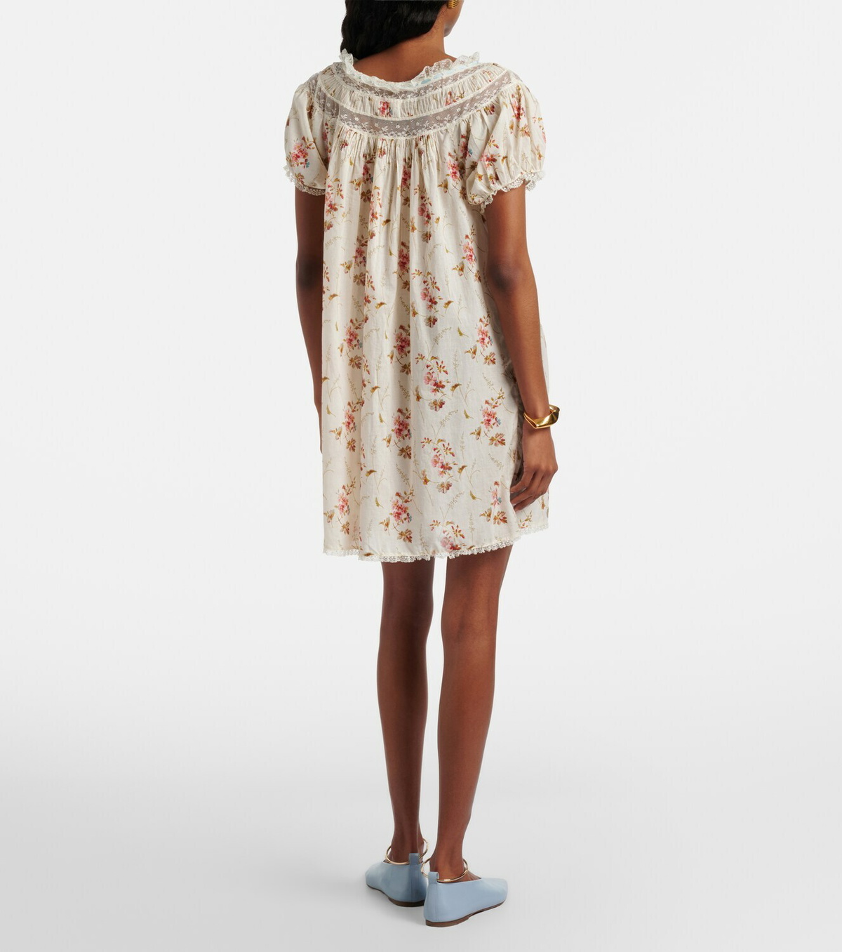 Dôen Floral lace-trimmed cotton poplin minidress