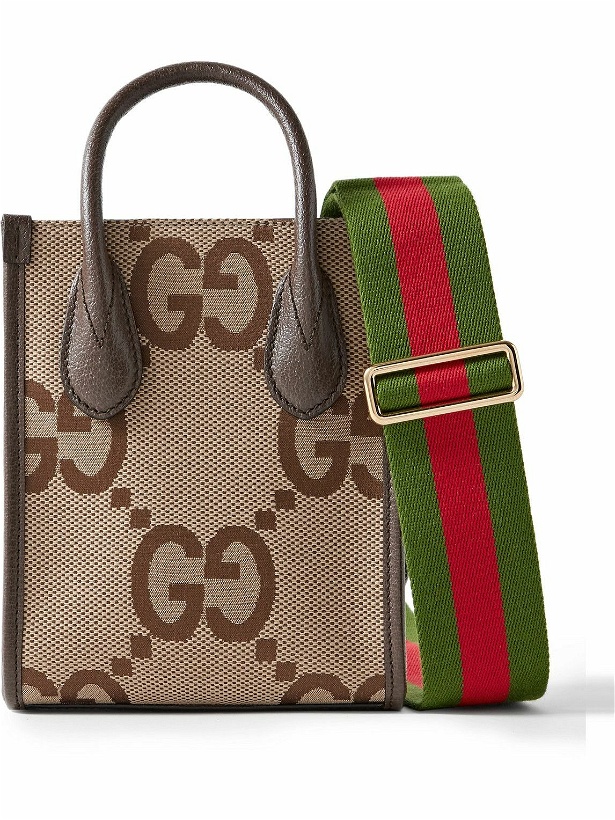 Photo: GUCCI - Mini Full-Grain Leather-Trimmed Monogrammed Canvas Tote Bag