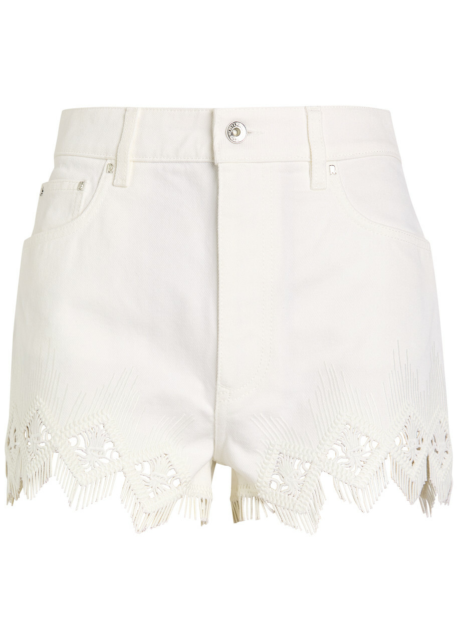 Rabanne Embroidered Denim Shorts Off White
