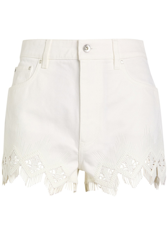 Photo: Rabanne Embroidered Denim Shorts Off White