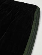 Needles - Straight-Leg Webbing-Trimmed Logo-Embroidered Cotton-Blend Velour Track Pants - Black