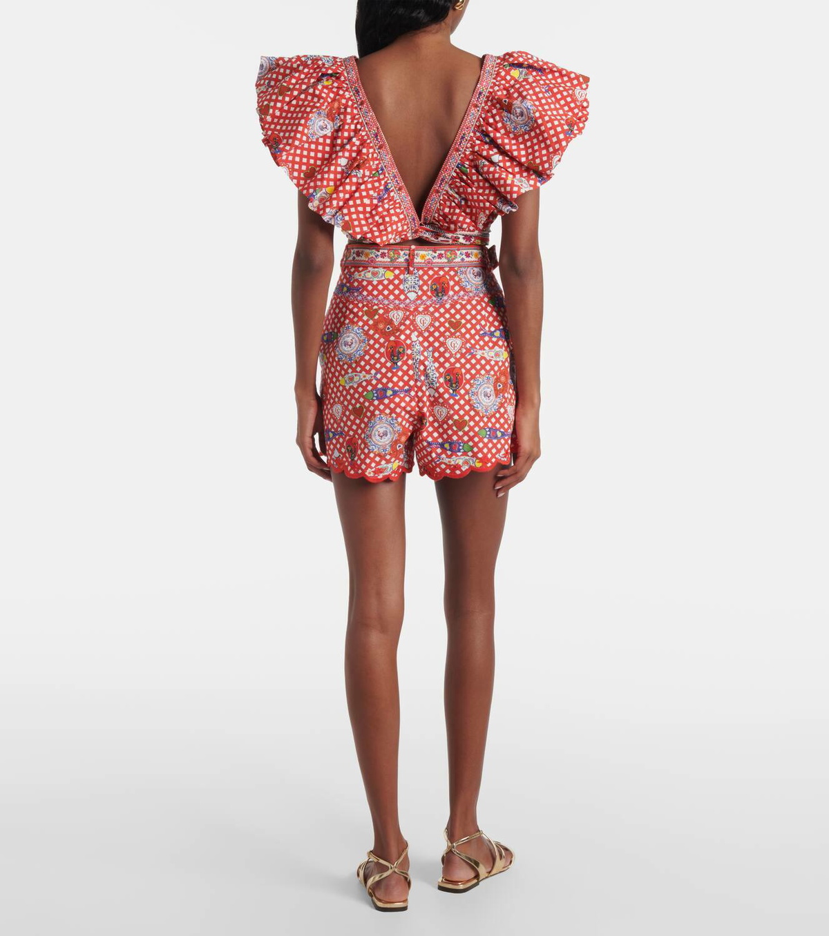 Camilla Printed scalloped cotton shorts