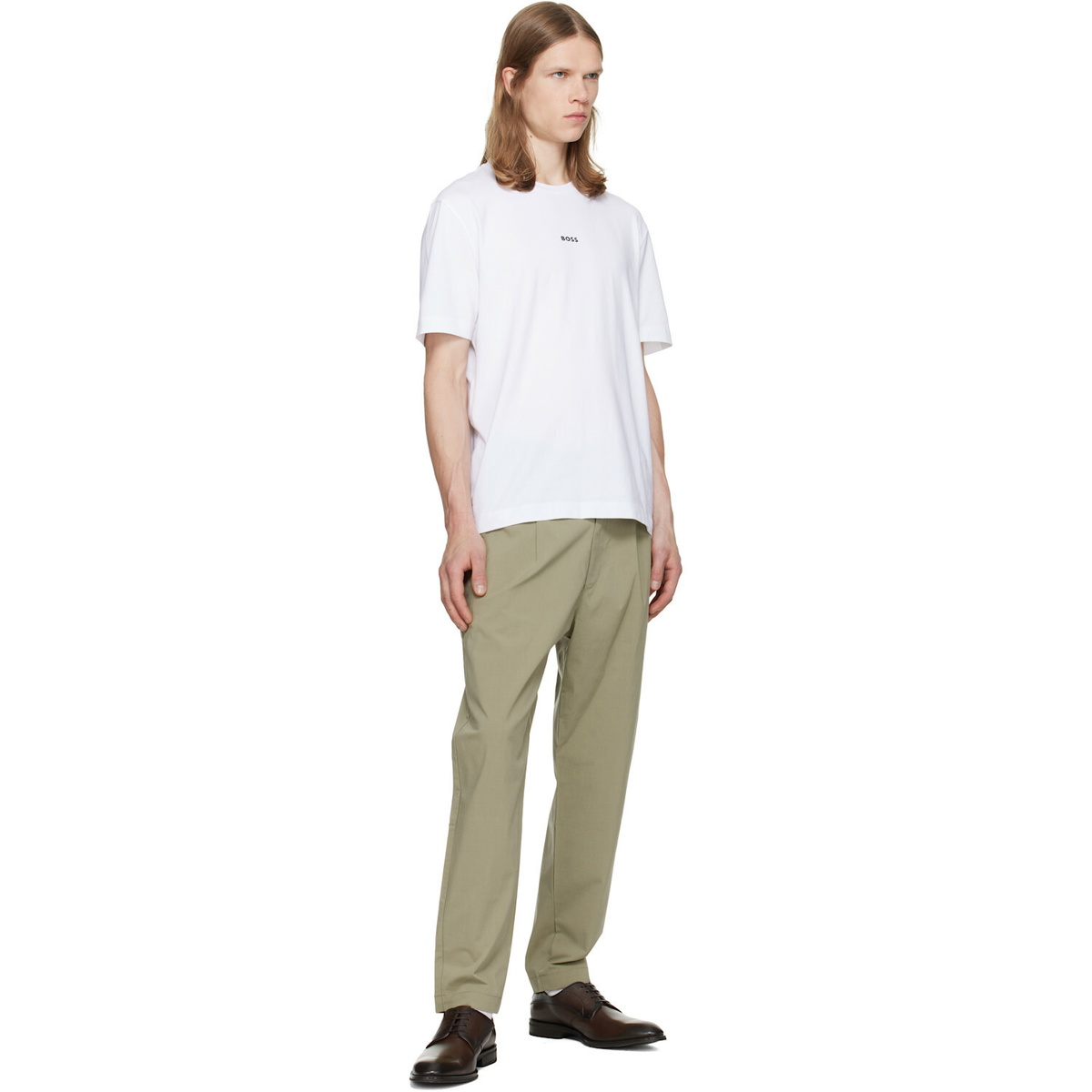BOSS White Stretch-Cotton Contrast Logo T-shirt