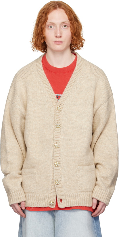 Photo: VETEMENTS Beige Classic Pearl Button Cardigan