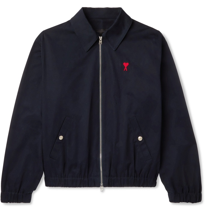 Photo: AMI PARIS - Logo-Embroidered Cotton-Canvas Harrington Jacket - Blue