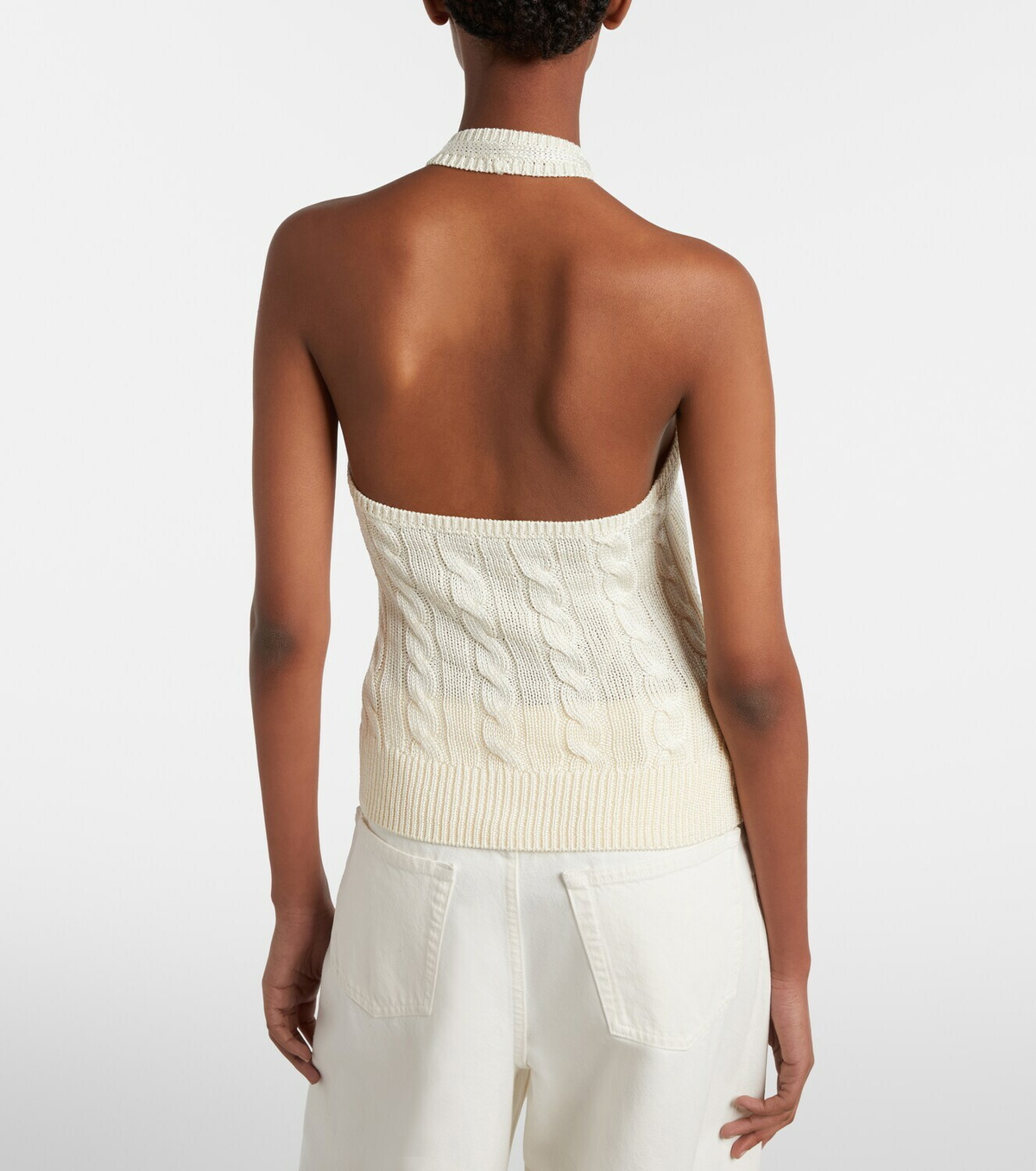 Ralph Lauren Collection Cable-knit halterneck silk top