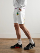 Off-White - Straight-Leg Frayed Logo-Print Cotton-Jersey Shorts - White