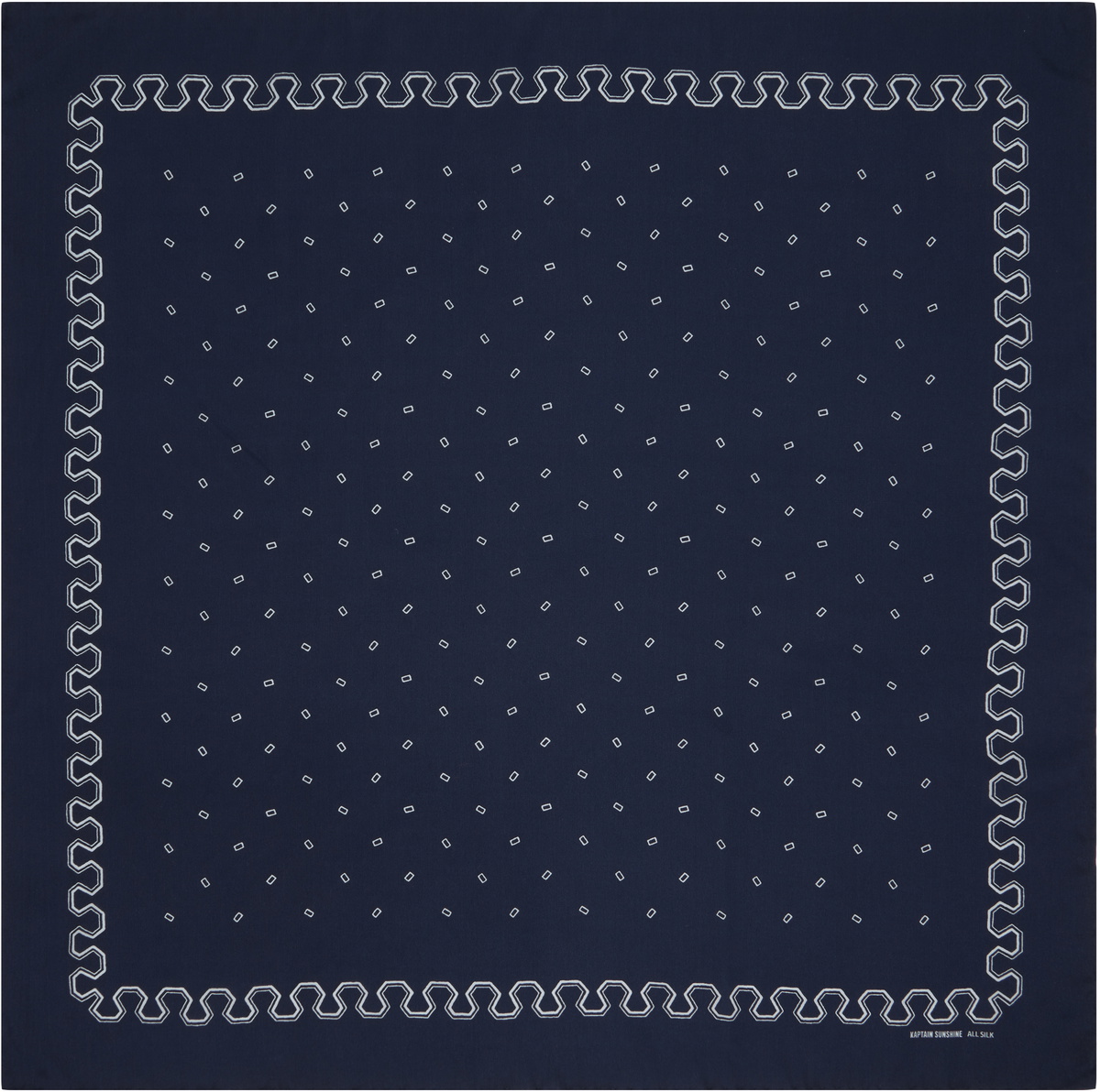 KAPTAIN SUNSHINE Navy All Silk Printed Bandana Square Dot Scarf