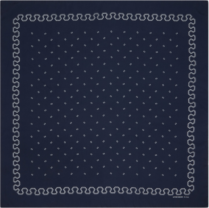Photo: KAPTAIN SUNSHINE Navy All Silk Printed Bandana Square Dot Scarf