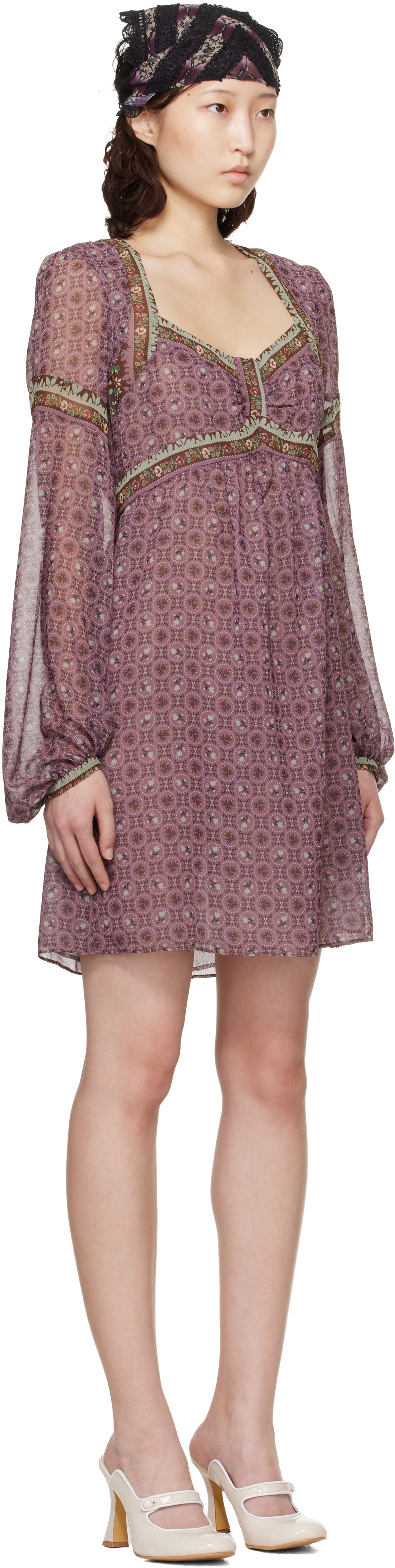 Anna Sui Purple Puff Sleeve Minidress
