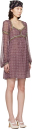 Anna Sui Purple Puff Sleeve Minidress