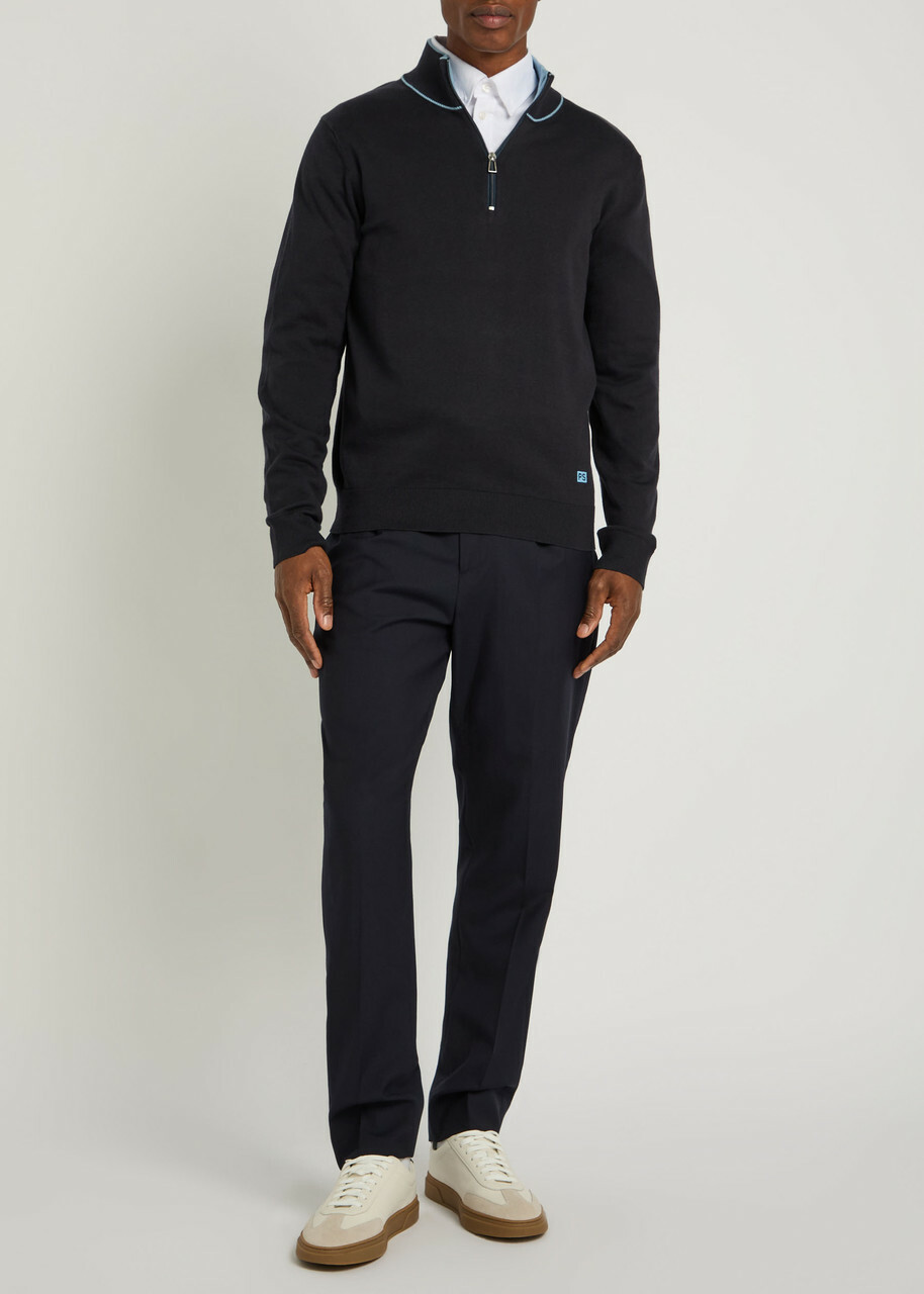 PS Paul Smith Half-zip Fine Cotton-knit Jumper Navy